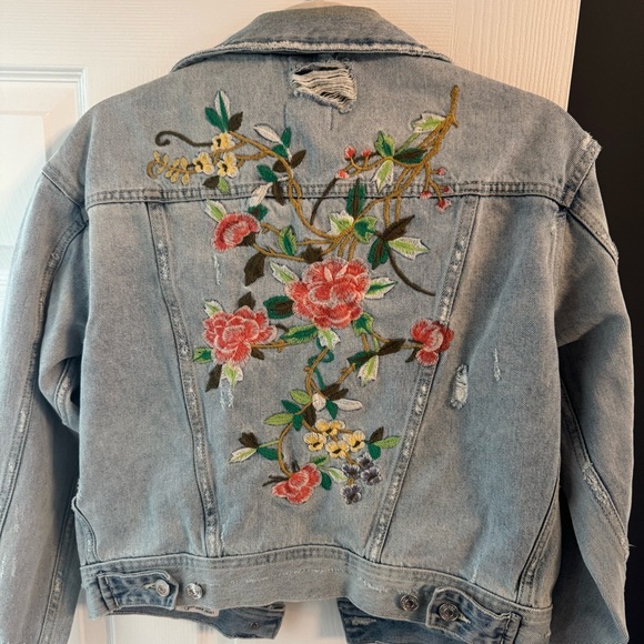 Blue jean jacked with pink Artistic Floral Design - Picture 5 of 11